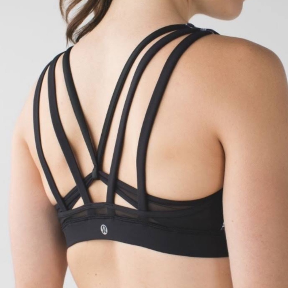 Lululemon black sports bra, scrappy with mesh.